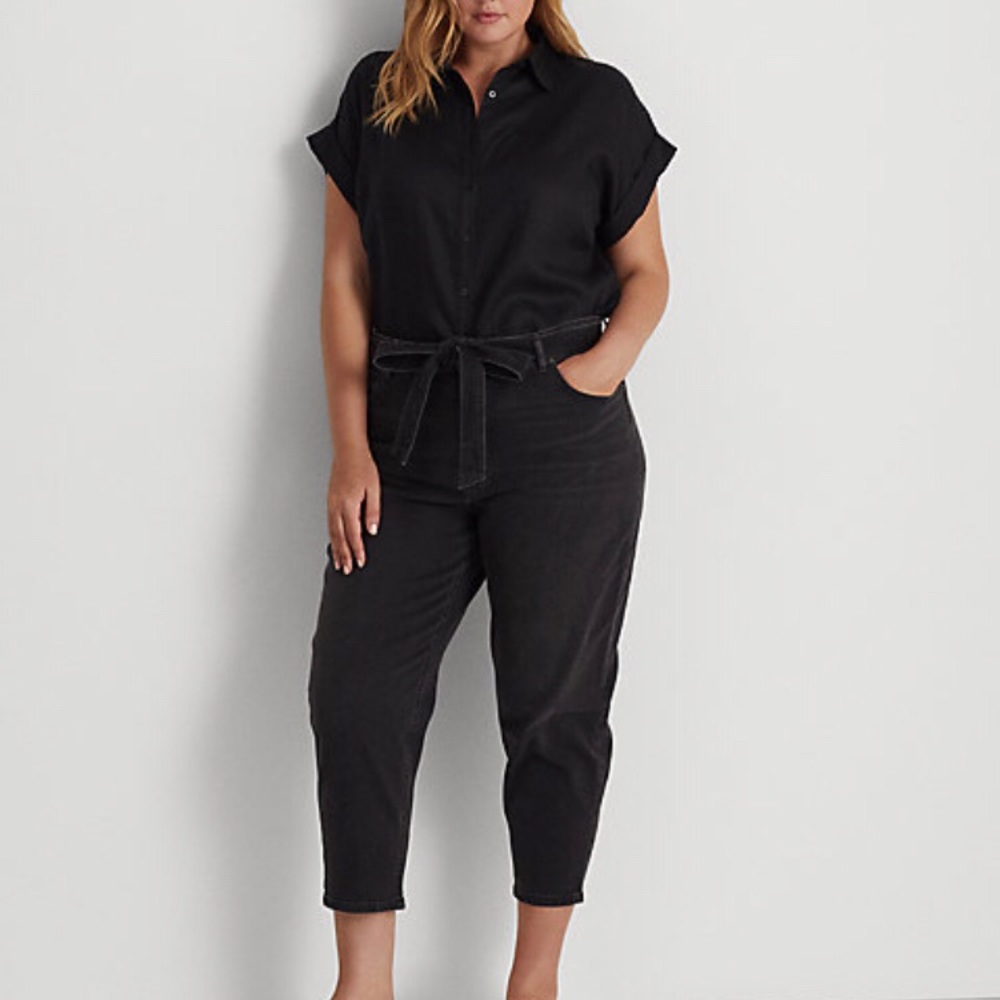 NWT Lauren Ralph Lauren Belted High-Rise Black Round Tapered Jean Size 16W - Picture 1 of 6